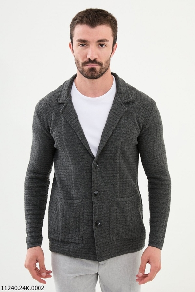 Gray Notch Collar Double Pocket Knit Cardigan