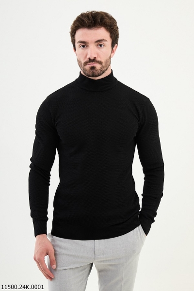 Black Wool Men Knit Sweater