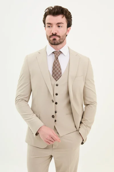 Man in 3 Piece Wool Suit - Beige