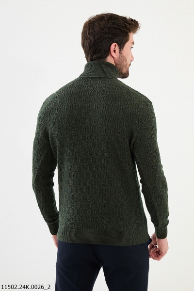 Ames Cable Pattern Turtleneck Wool Sweater - Khaki