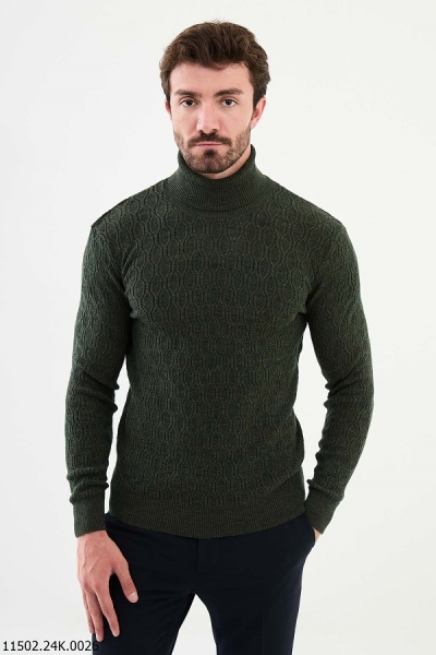 Ames Cable Pattern Turtleneck Wool Sweater - Khaki