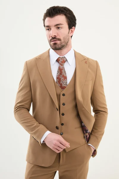 camel wool suit for men