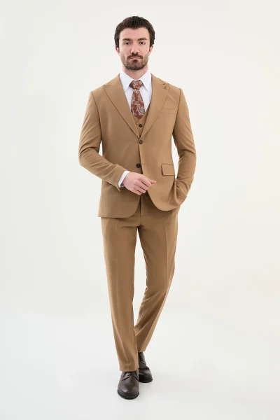 camel wool suit for men