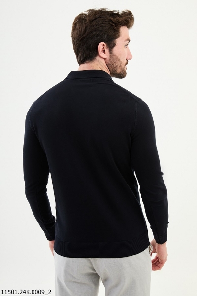 Navy Blue Knitted Wool Polo Sweater