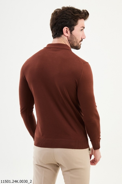 Rust Brown Knitted Wool Polo Sweater