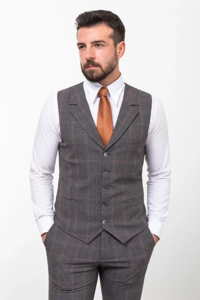 Men’s Slim Fit Plaid Wool Vest - Black