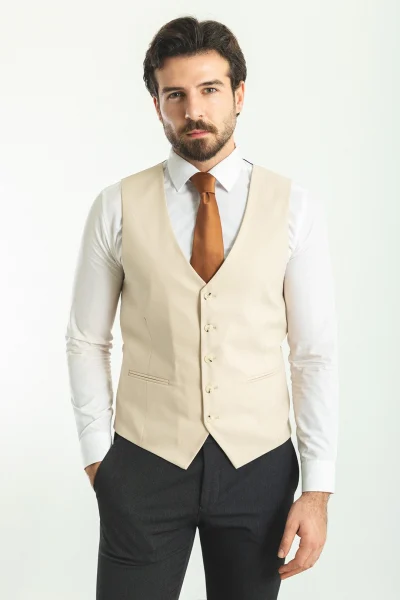 Men’s Slim Fit Wool Vest - Beige