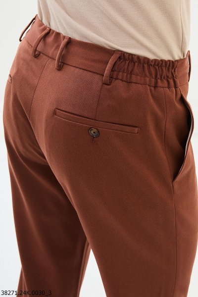 Rust Brown Slim Fit Wool Joggers Pants