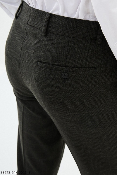 Black Slim Fit Wool Plaid Pants