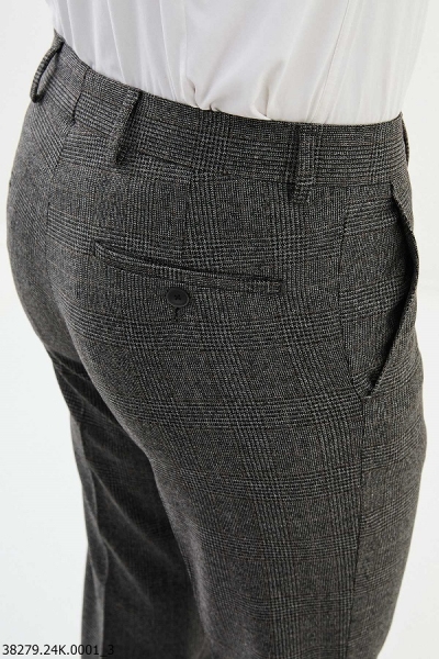 Gray Slim Fit Wool Plaid Pants