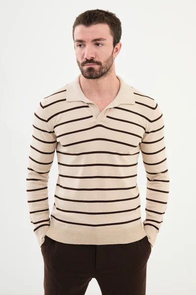 Wool Buttonless Polo Sweater - Beige