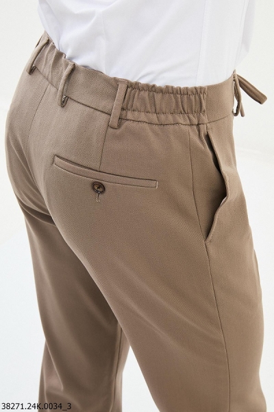 Beige Slim Fit Wool Joggers Pants