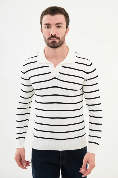 White Wool Buttonless Polo Sweater