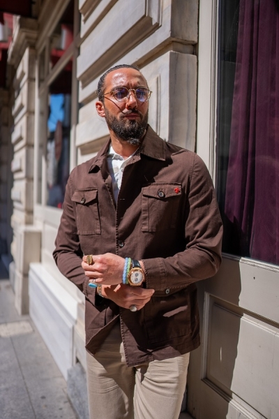 Brown Slim Fit Double Pocket Safari Jacket
