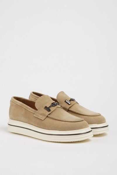 Men's Beige Suede Loafers
