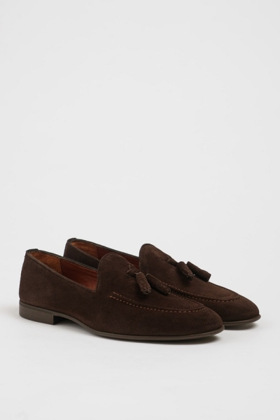 Men's Coffee Brown Suede Tassel Loafers