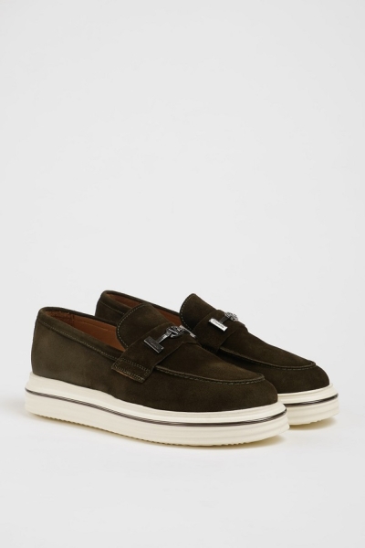 Men's Khaki Green Suede Loafers