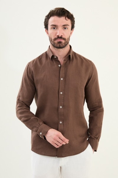 Brown Mens Linen Shirt