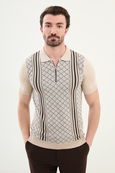 Beige Zip Polo Shirt
