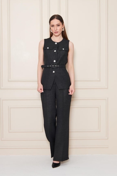 Embossed Linen Women Black Suit