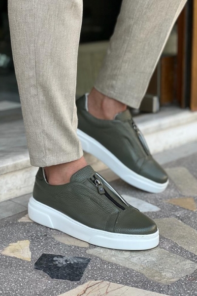 Green Mid-Top Zipper Sneakers