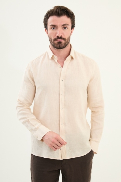 Beige Mens Linen Shirt