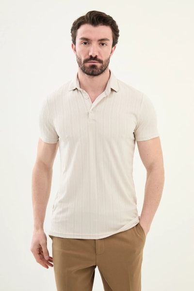 Beige Ribbed Polo Shirt