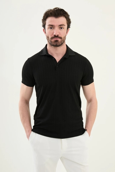 Black Ribbed Polo Shirt
