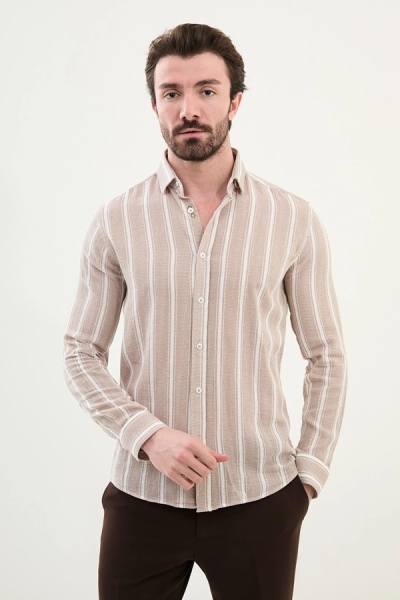 Brown Long Sleeve Striped Shirt