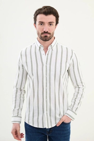 Green Striped Long Sleeve Shirt