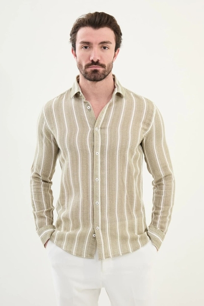 Khaki Long Sleeve Striped Shirt