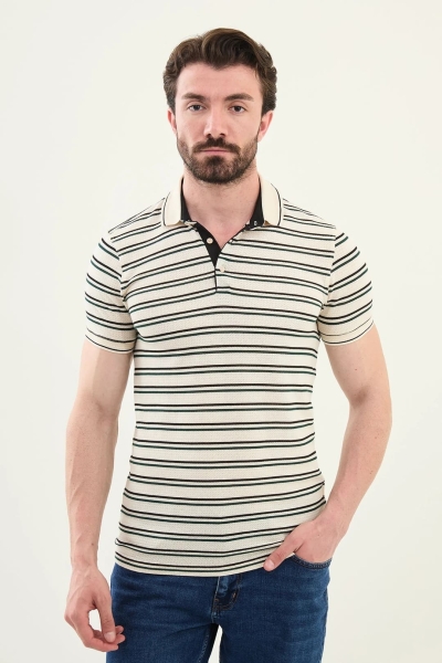 Mens Striped Polo Shirt Grey