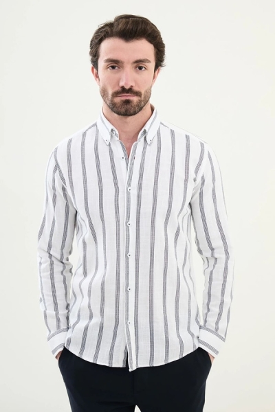 Navy Blue Striped Long Sleeve Shirt