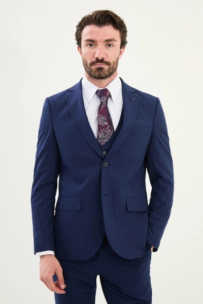 Navy Blue Striped Suit