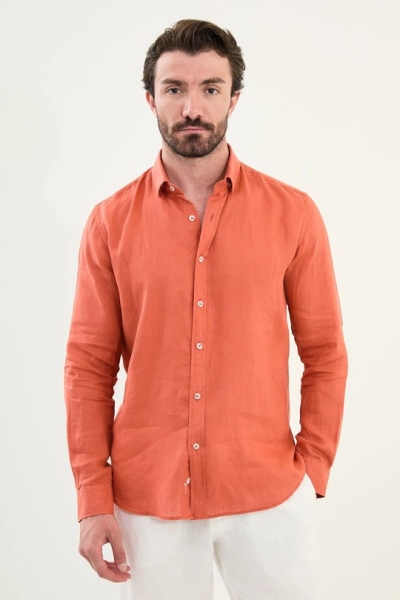 Orange Mens Linen Shirt