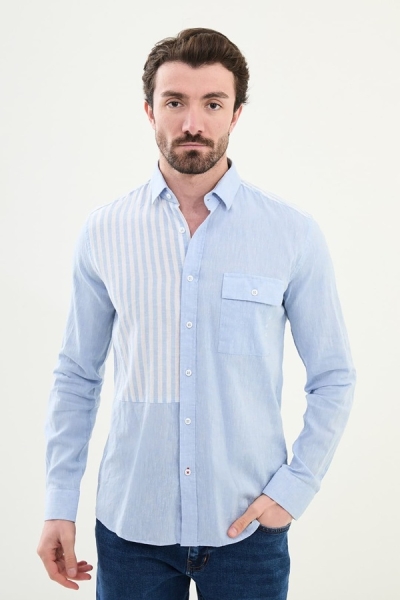 Striped Light Blue Long Sleeve Shirt