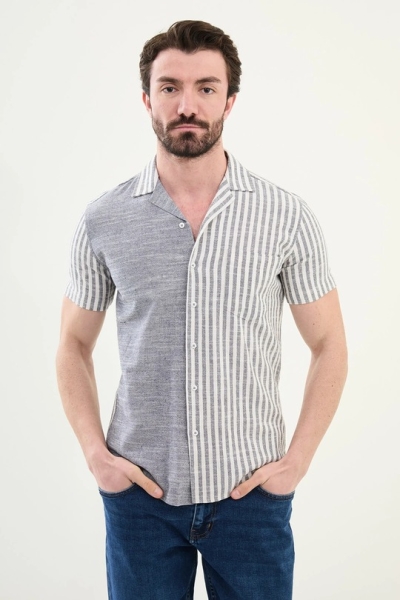 Striped Navy Blue Short Sleeve Shirt