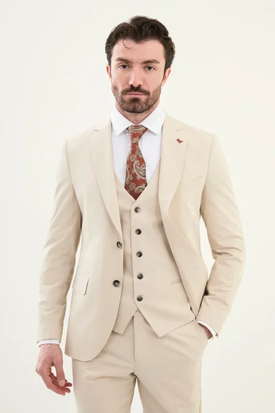 Beige 3 Piece Suit for Men
