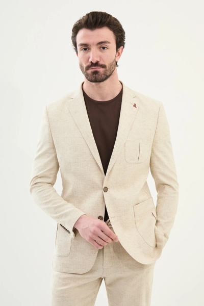 Beige Mens Linen Suit