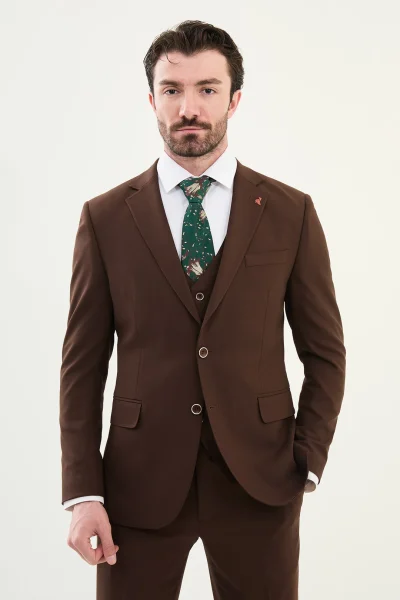 Dark Brown 3 piece suit for Men - mens slim fit suits