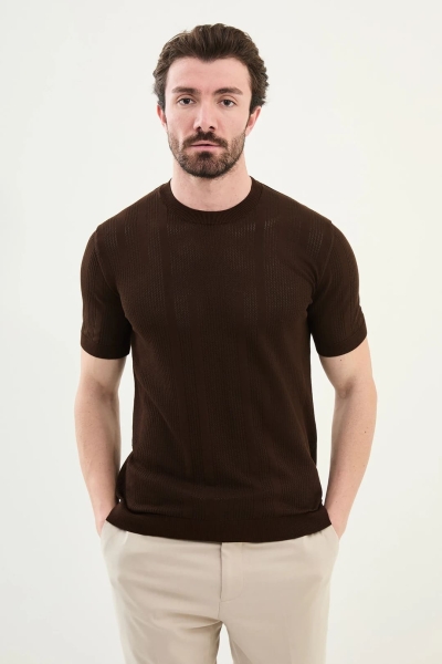 Mens Striped T Shirt​ Brown