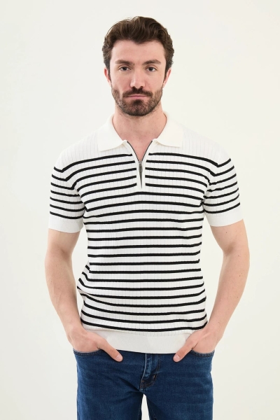 Off White Ribbed Polo Shirt