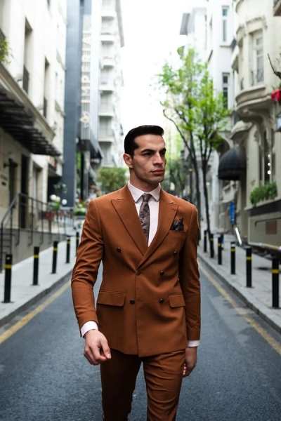 Double Breasted Rust Suit