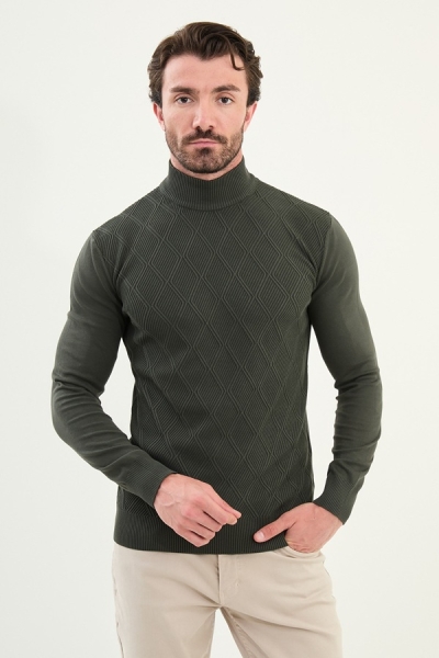 Khaki Green Mens Mock Turtleneck