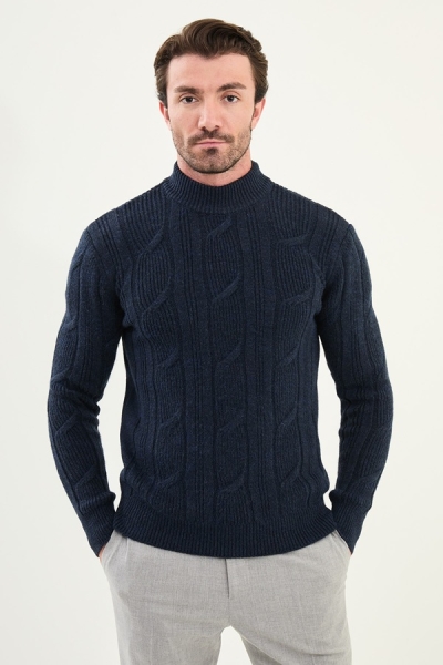 Mens Cable Knit Sweater Navy Blue