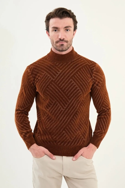 Rust Brown Mock Turtleneck Sweater Mens